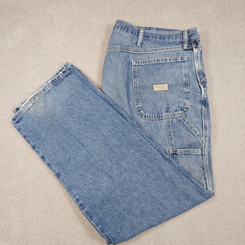 Wrangler Carpenter Jeans - Mens 44x31.5 Light Wash Denim 94LSWDV Workwear Pants